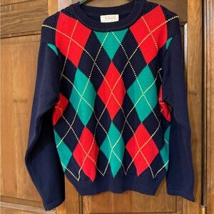 Colorful Argyle red green navy Talbots vintage petite medium gorgeous preppy